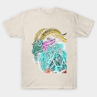 Colorful Chimera with Horns & Beard Graphic T-Shirt